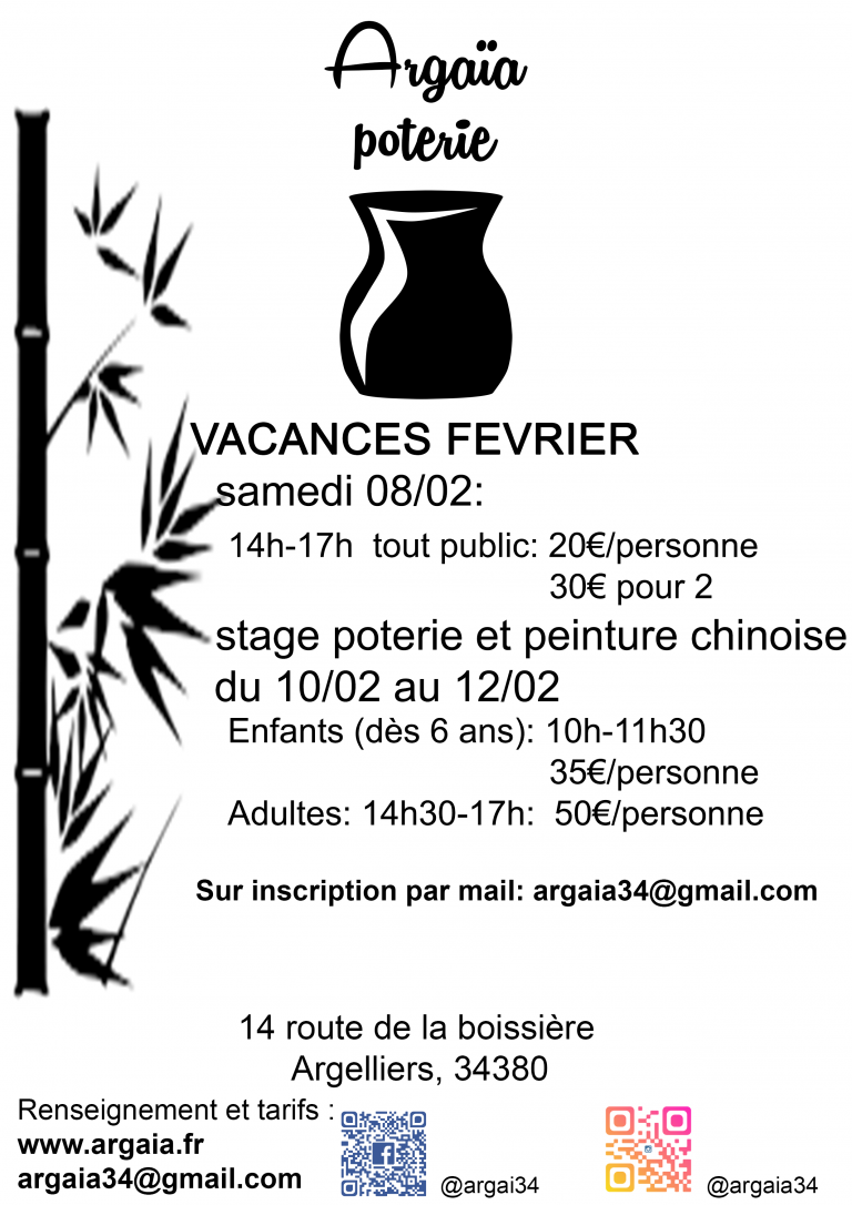 atelier poterie vacances février
